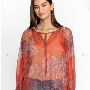 Johnny Was Orange and Purple Blouse with Vibrant Design